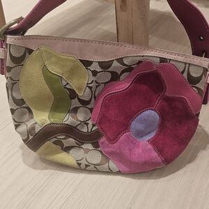 Coach Pink and Green Floral Shoulder Bag